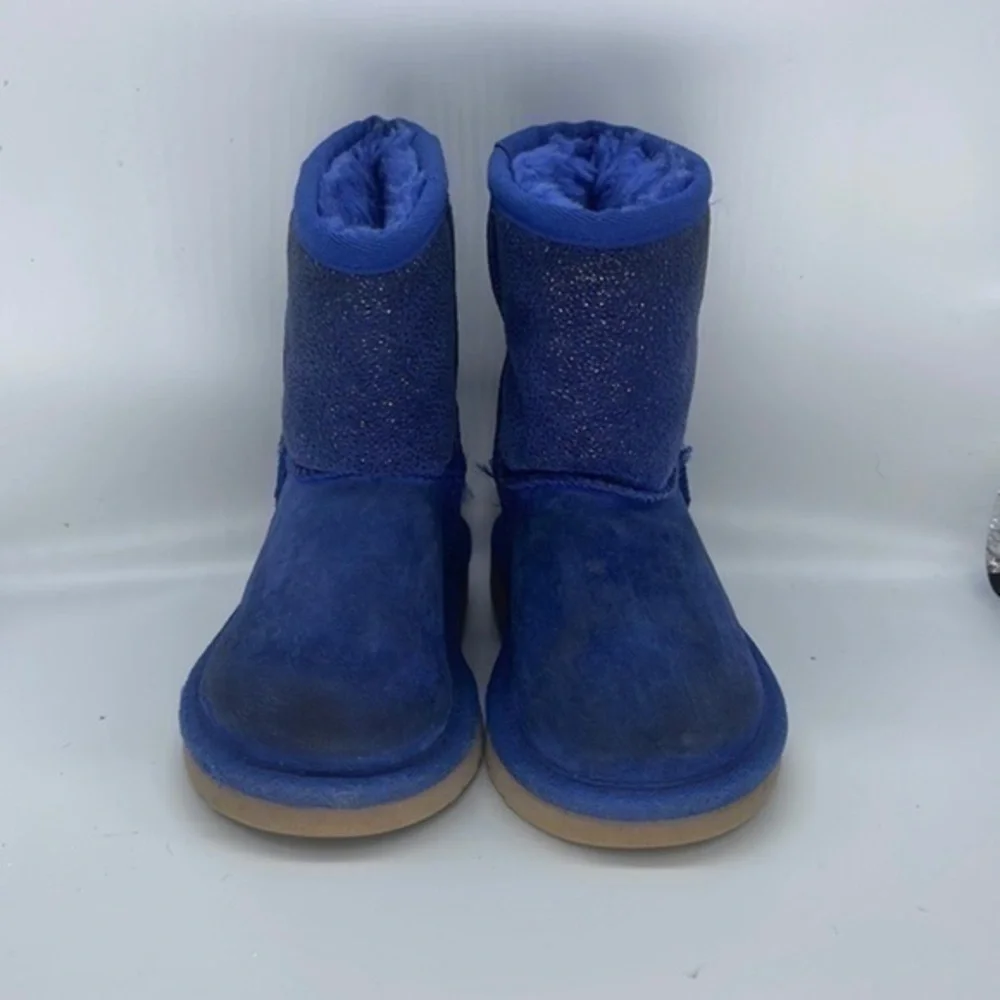 Uggs Milky Way Dark Denim Blue Sparkle Suede Fur Boots girls 7